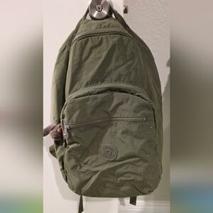 Kipling Olive Green Nylon Backpack - Casual Everyday Bag